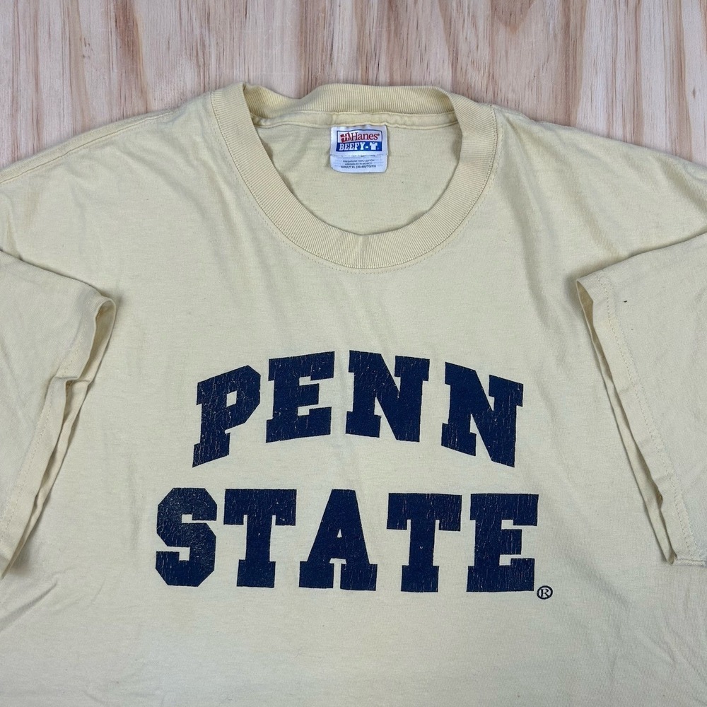 VTG Y2K Penn State T-Shirt Yellow‎ XL Spell Out Short Sleeve